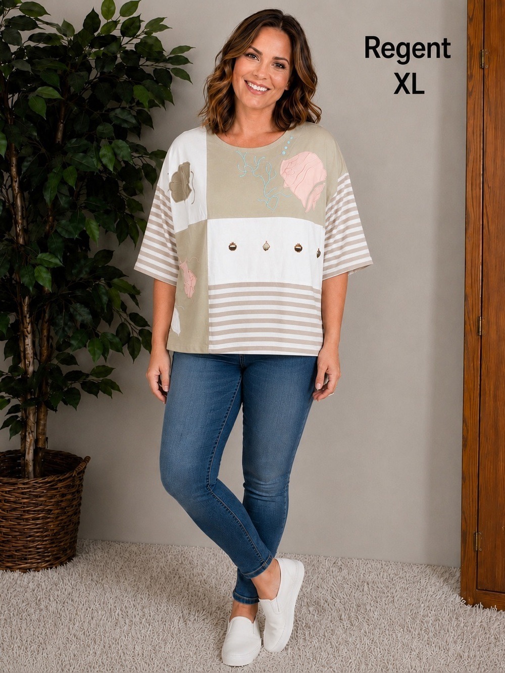 Regent XL Patchwork Seashell Embroidered Top | Coastal Cottagecore Nautical Boho